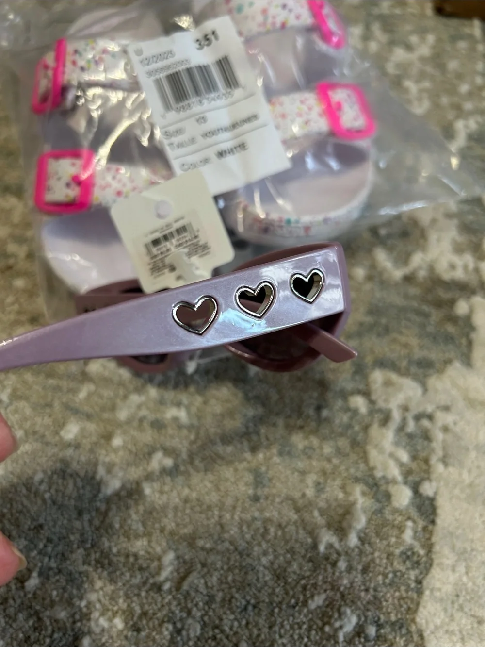 The Children's Place White Confetti Sandals with Pink Buckles & Lilac Sunglasses